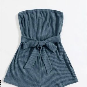 Dusty Blue Self Belted Romper